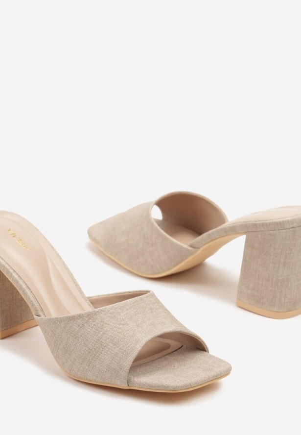 Beżowe Klapki Vices na Obcasie z Kwadratowym Noskiem Neonitea