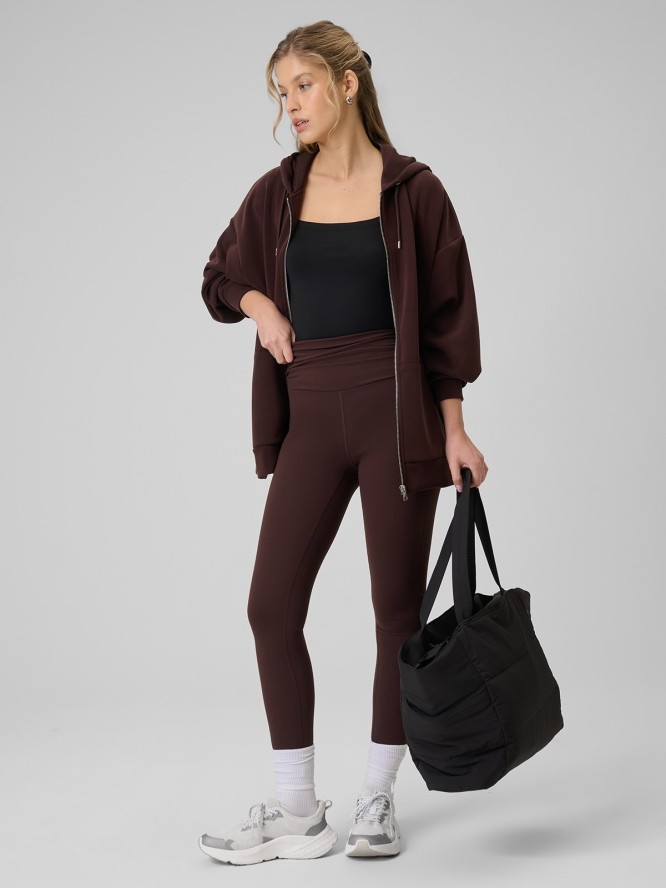 4F Bluza dresowa oversize z modalem damska - brązowa L