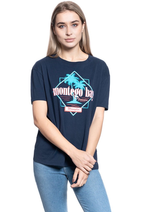 DAMSKI T-SHIRT WRANGLER BOYFRIEND TEE NAVY W7Q2GH114 112132080