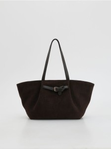 Torebka shopper z imitacji zamszu - ciemnobrązowy
