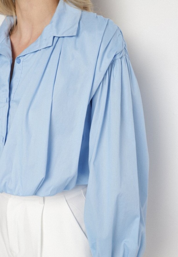 Jasnoniebieska Bawełniana Koszula o Krótkim Kroju Nuriella