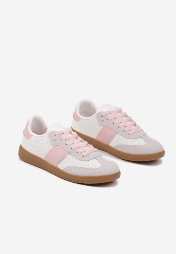 Biało-Różowe Sneakersy Retro w Stylu Klasycznych Tenisówek Tanonea
