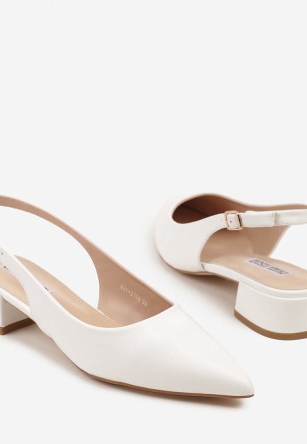 Białe Sandały na Słupku Typu Slingback Odavine
