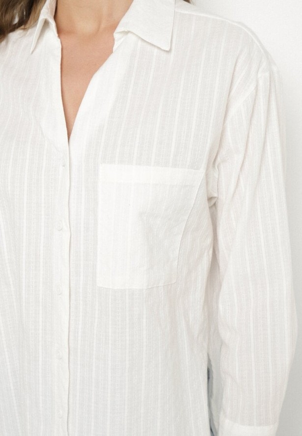 Biała Koszula z Bawełny w Paski Tolisianne