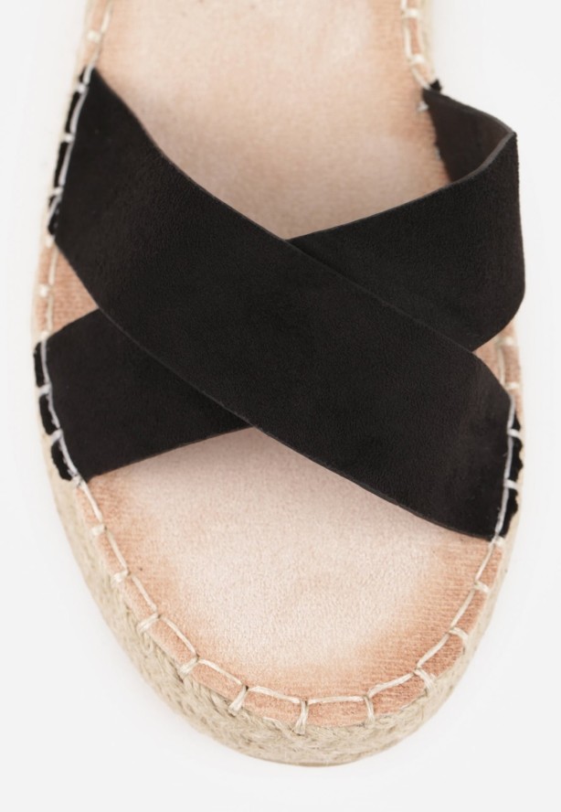 Czarne Sandały z Plecionki w Stylu Boho VICES z Paskami w Kształcie X Nahmala