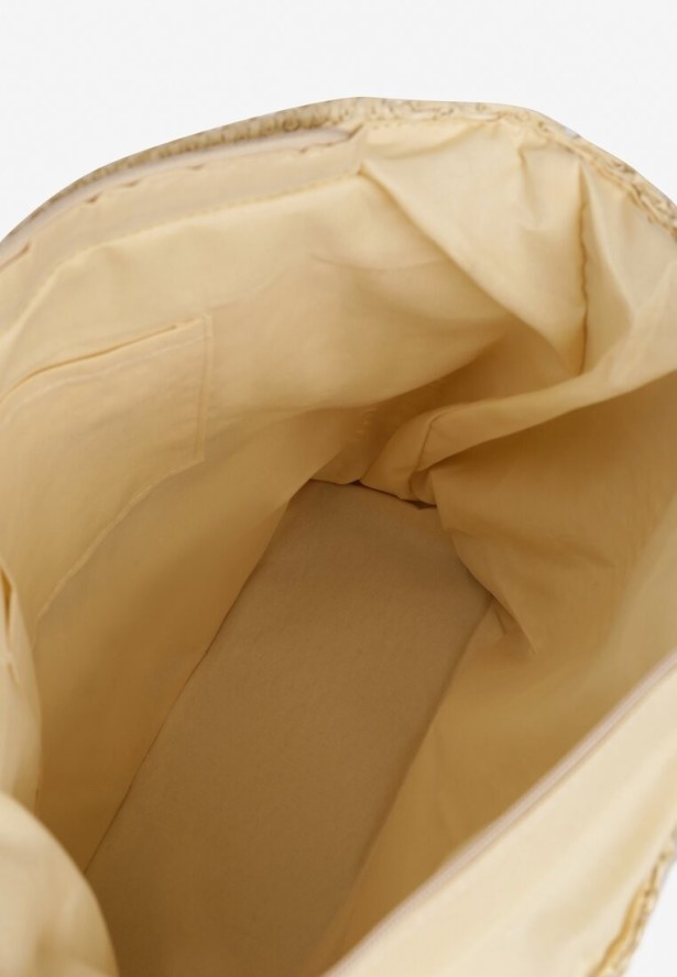 Jasnobeżowa Torebka z Plecionki z Ozdobnym Napisem Irubia