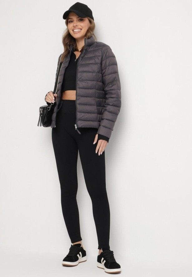 Ciemnoszara Pikowana Kurtka w Klasycznym Stylu Nelaniel