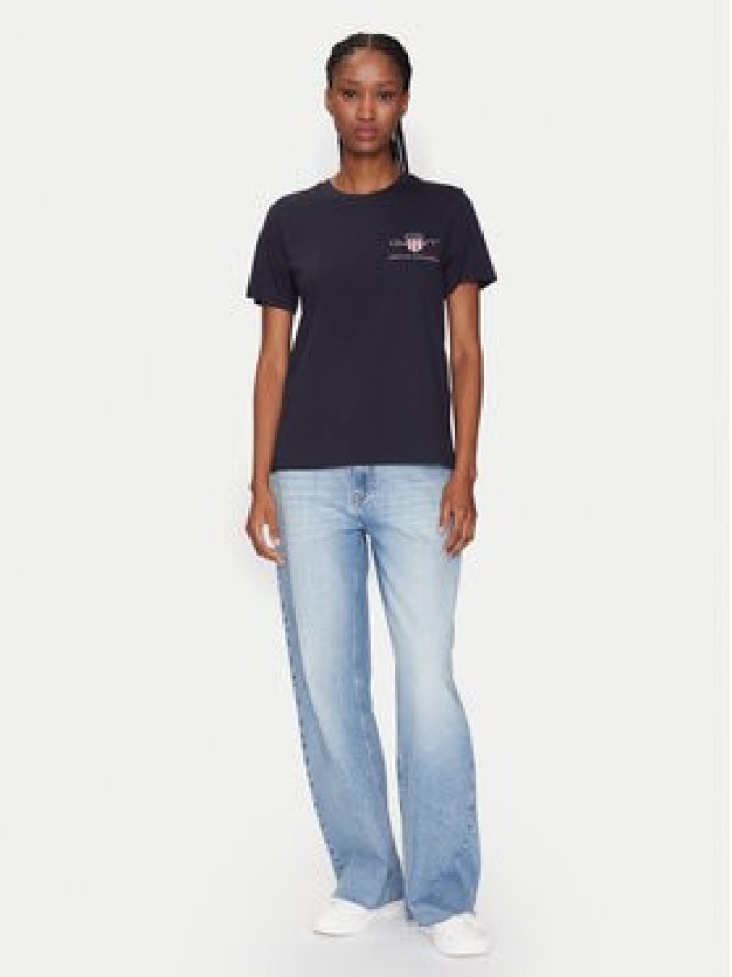 Gant T-Shirt Bisiklet Yaka 4200277 Granatowy Regular Fit