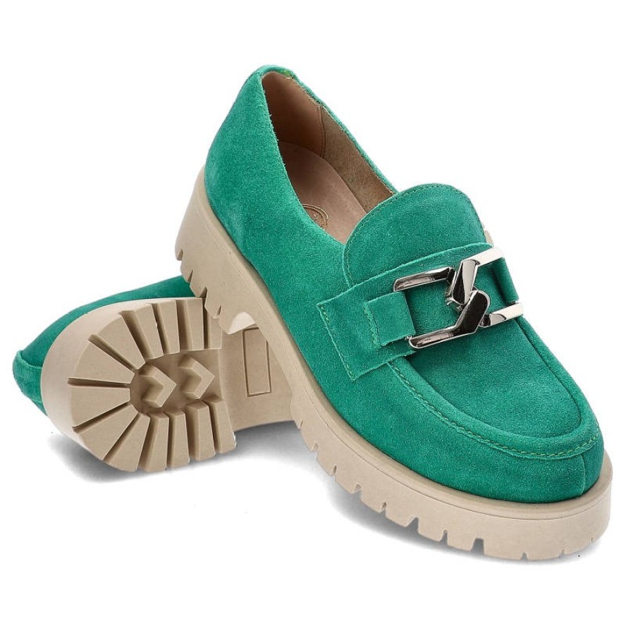 Zielone Półbuty Lemar Modne Skórzane Obuwie