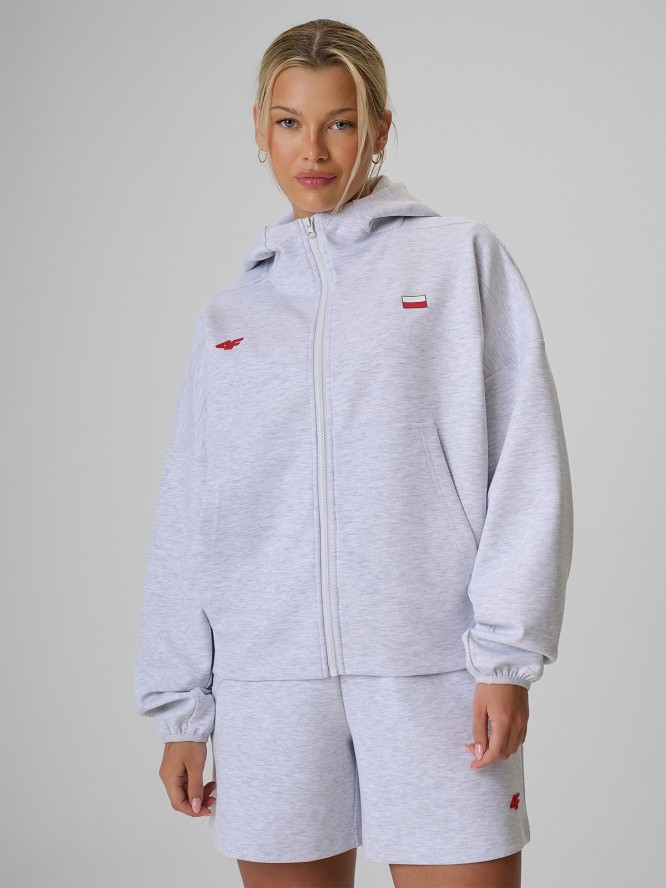 4F Bluza kibica regular z kapturem damska - szara XL