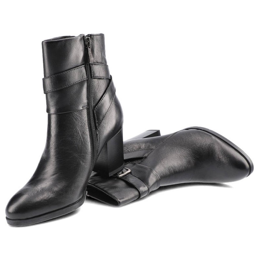 Czarne Botki Pollonus Damskie Skórzane Obuwie