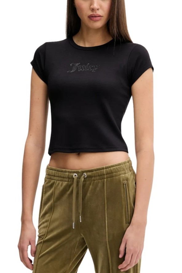 JUICY COUTURE Czarny damski t-shirt Capped Baby Sleeve, Rozmiar M