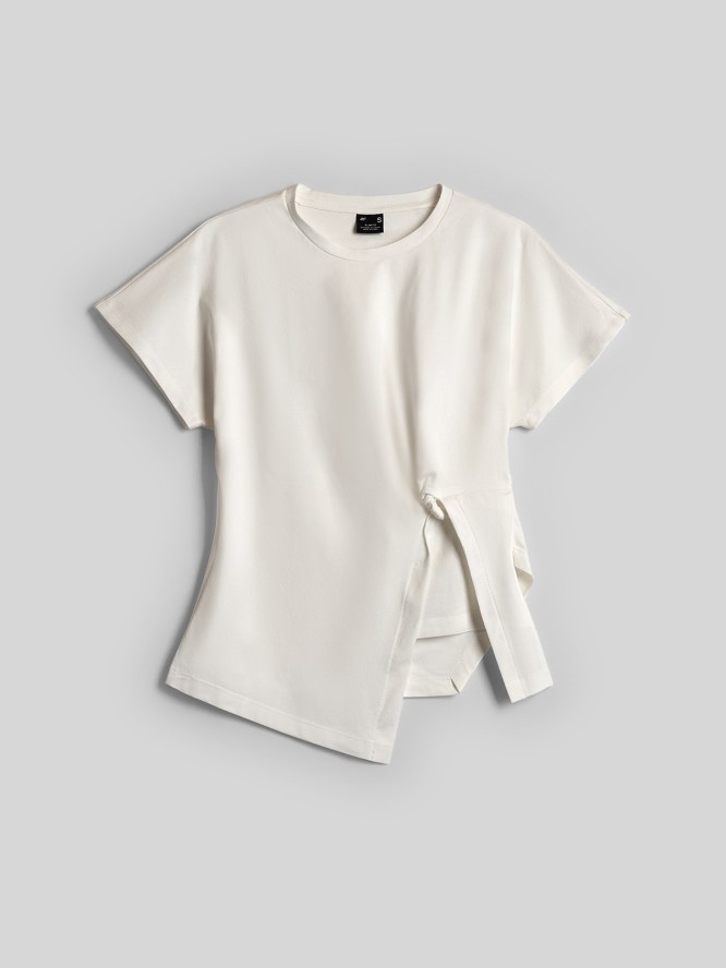 4F T-shirt slim z marszczeniem damski - biały XS