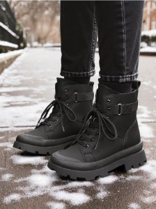 Botki z imitacji skóry - czarny