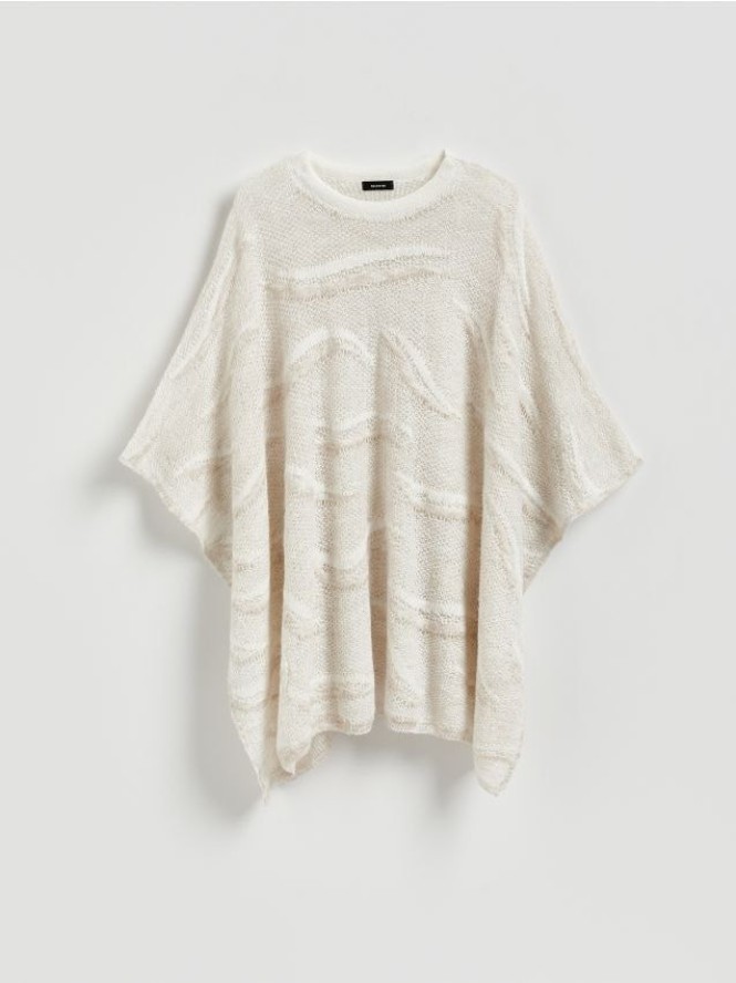 Ponczo z domieszką wełny - złamana biel