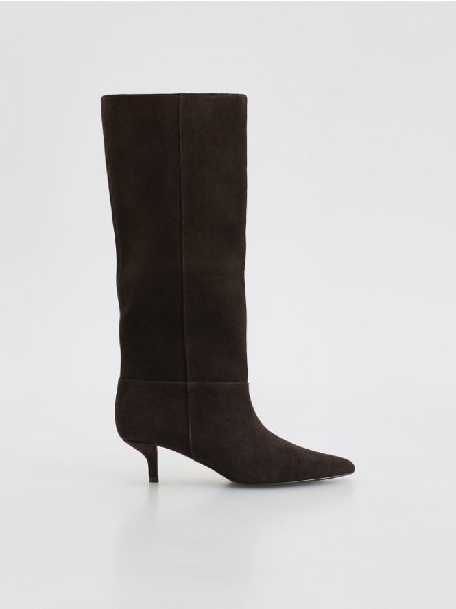 Zamszowe kozaki - ciemnobrązowy