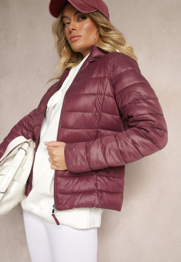 Bordowa Casualowa Kurtka Ozdobiona Pikowaniem Nelionea