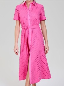 Ażurowa bawełniana sukienka midi - różowy