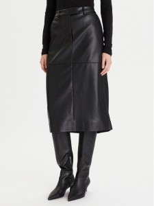 Calvin Klein Spódnica z imitacji skóry LV044D651G Czarny Regular Fit