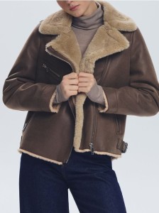 Kożuch z imitacji skóry - beżowy