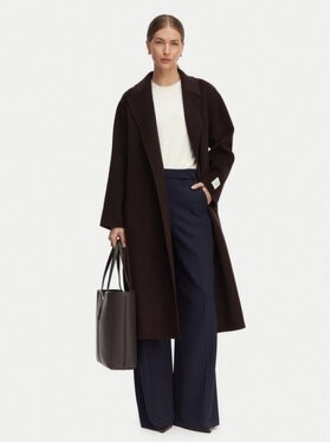 Calvin Klein Jeans Płaszcz wełniany LV044G509G Brązowy ciemny Regular Fit