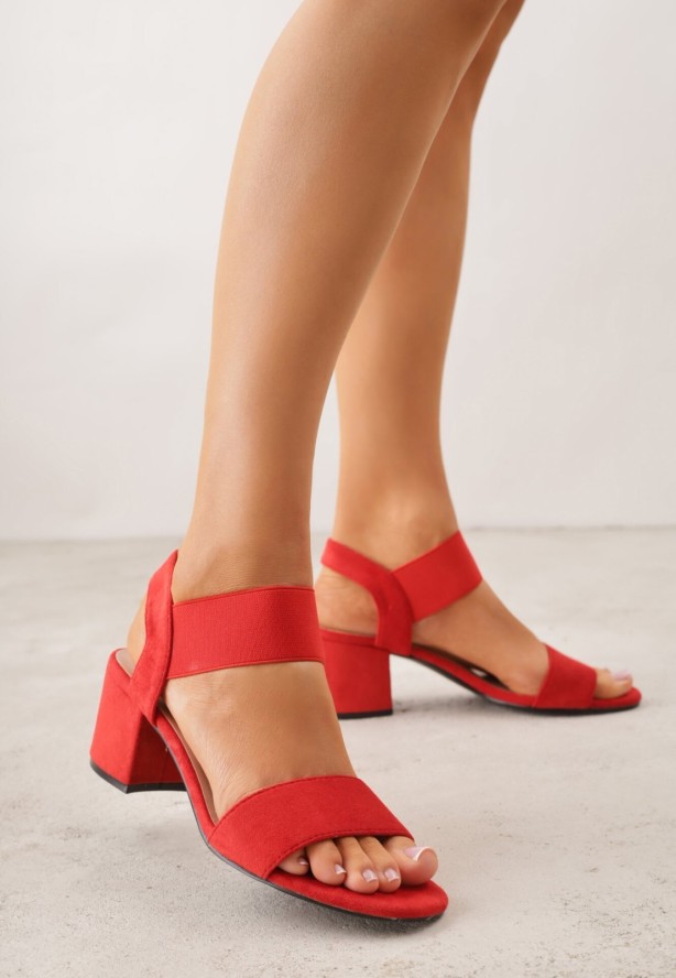 Czerwone Sandały z Imitacji Zamszu na Słupku Ianolis