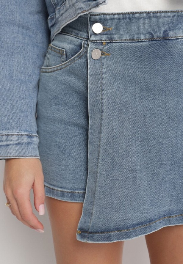 Niebieskie Bawełniane Spódnico-Szorty o Asymetrycznym Kroju Finavia