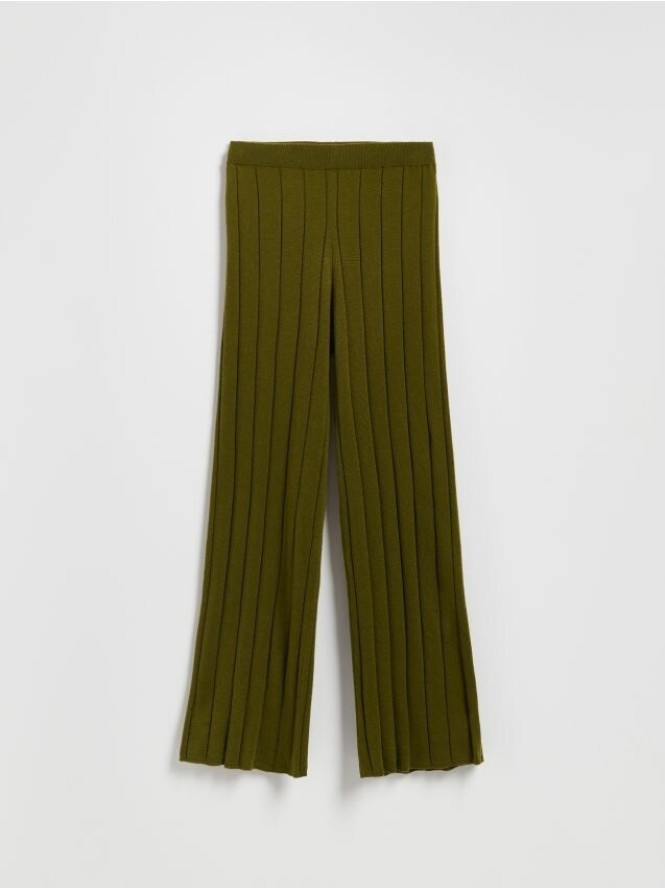 Luźne spodnie z wełną - oliwkowy