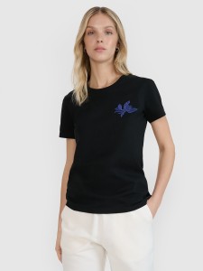 4F T-shirt regular z nadrukiem damski - czarny XS