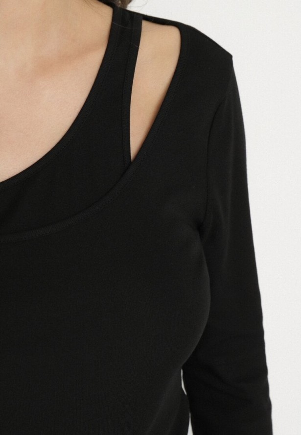 Czarna Bluzka z Asymetrycznym Dekoltem Tatelia