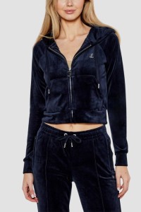 JUICY COUTURE Granatowa bluza damska welurowa Madison z cyrkoniami, Rozmiar L