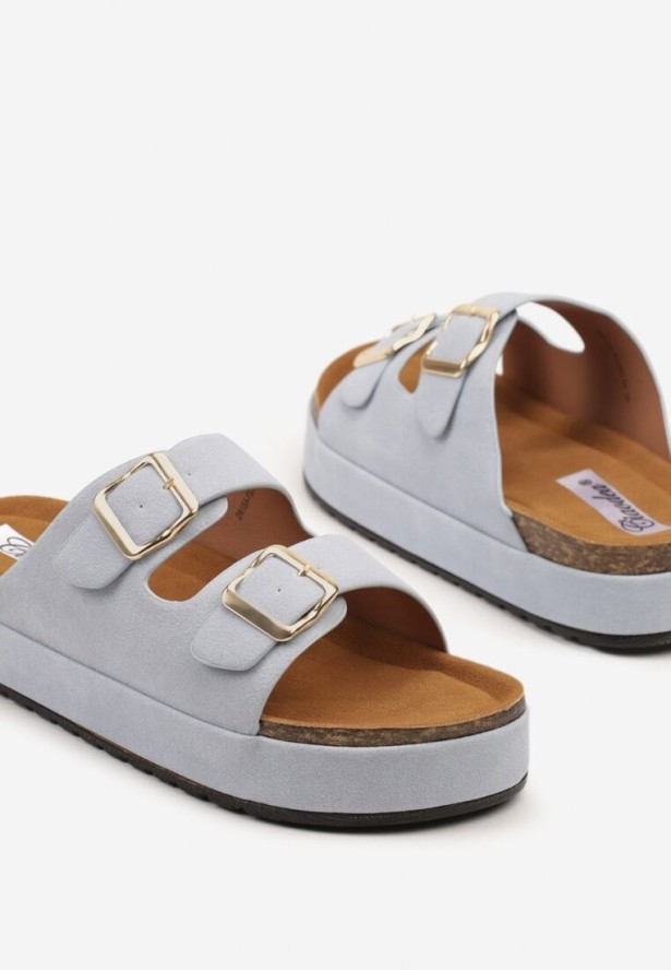 Niebieskie Klapki na Grubej Podeszwie z Regulowanymi Paskami z Klamrami Tenarosea