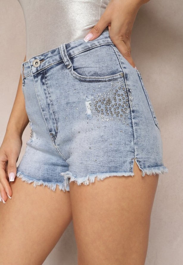 Niebieskie Szorty z Postrzępionymi Krawędziami i Cyrkoniami Lenluni
