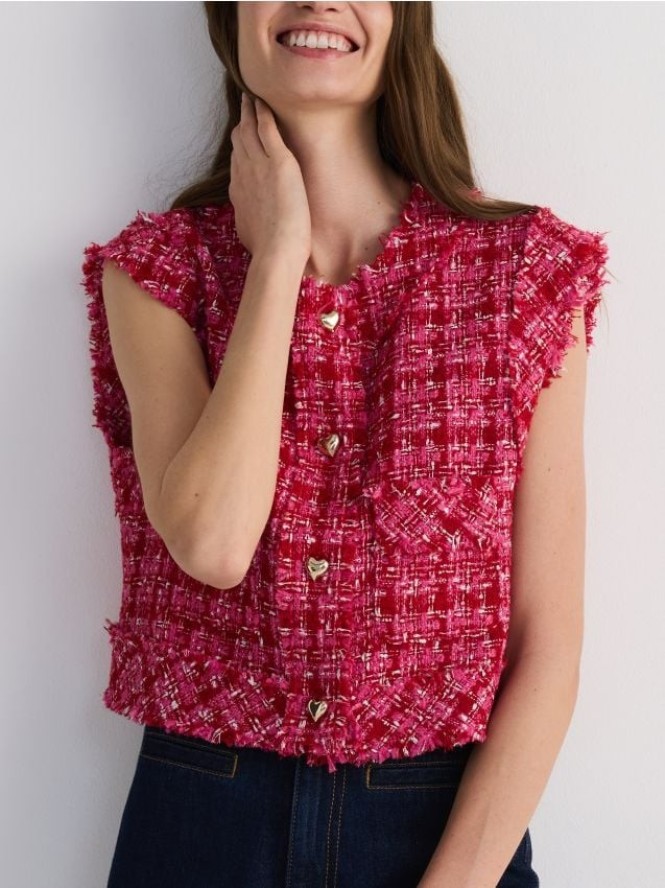 Krótka tweedowa kamizelka - wielobarwny