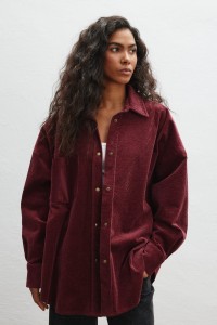 Sztruksowa koszula typu oversize w kolorze BURGUNDY - GARNET-S/M