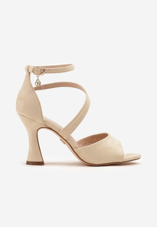 Beżowe Asymetryczne Sandały Vices na Obcasie Typu Klepsydra Sarolise