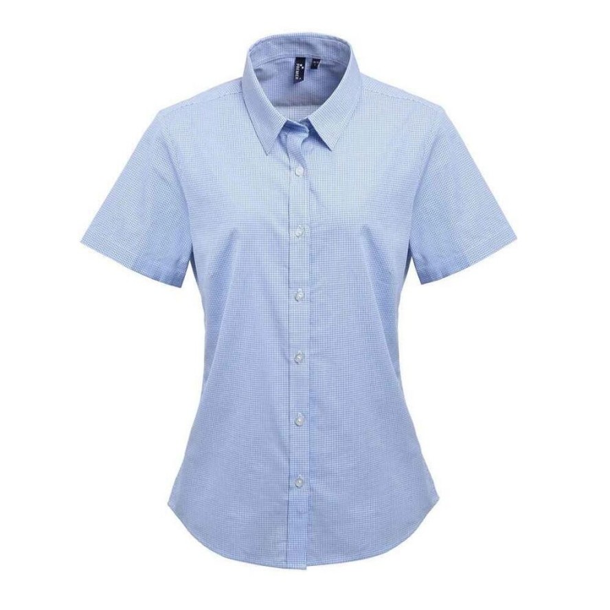 Damska Bawełniana Koszula Z Krótkim Rękawem W Kratkę Micro Gingham