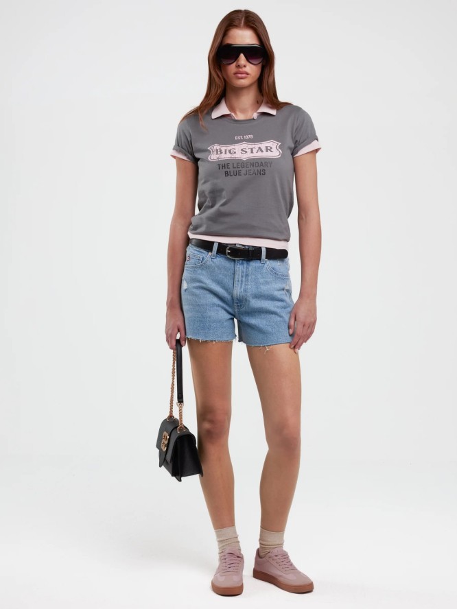 Szorty damskie jeansowe z surowym wykoŅczeniem z kolekcji Authentic niebieskie Authentic Girl 284