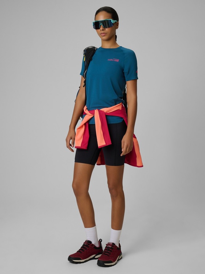 4F Koszulka trekkingowa regular szybkoschnąca damska - turkusowa L