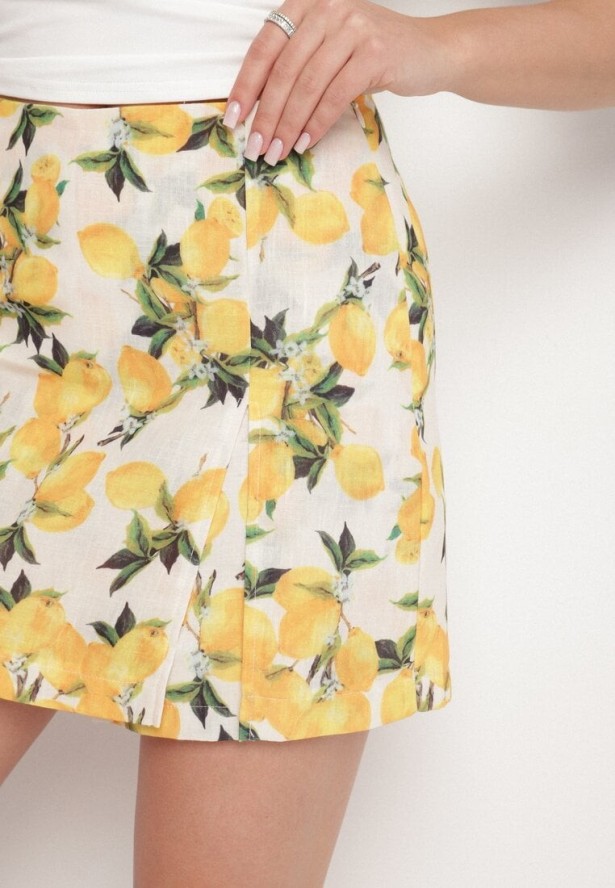 Beżowe Spódnico-Szorty z Wysokim Stanem w Cytryny Nitalea