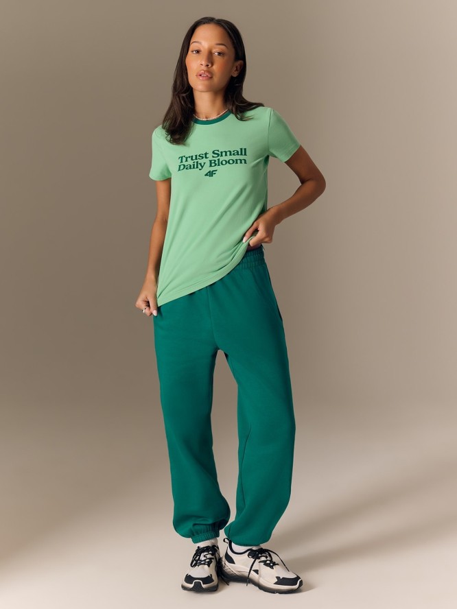 4F T-shirt regular z nadrukiem damski - zielony XL