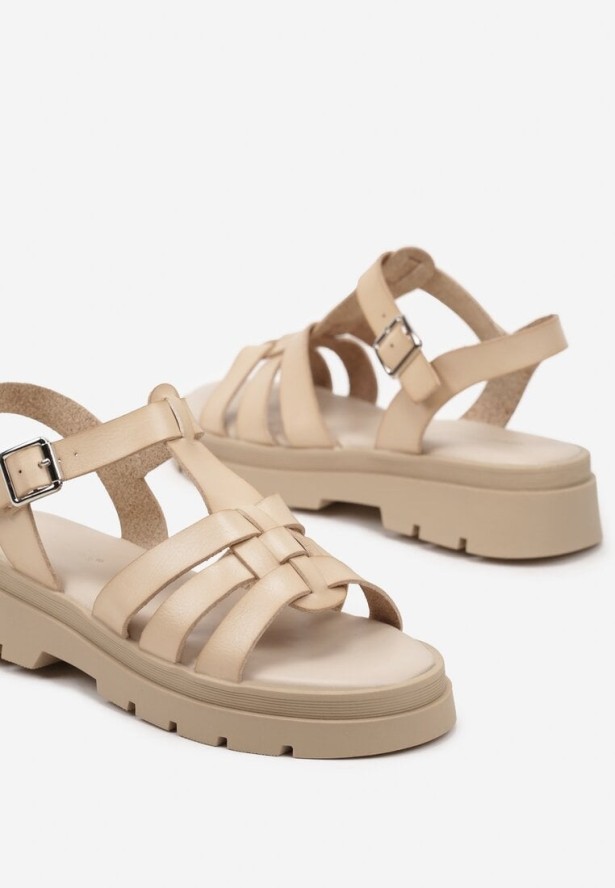 Beżowe Sandały z Ozdobnymi Paskami Sanlira