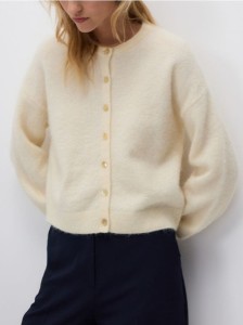 Kardigan z wełną i alpaką - jasnożółty