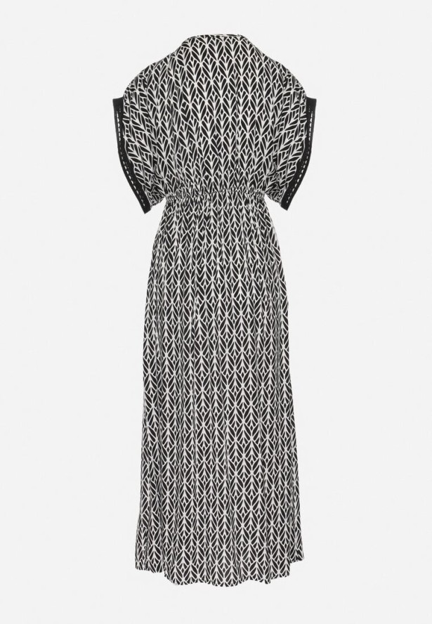 Czarno-Biała Bawełniana Sukienka Rozkloszowana z Koronkowymi Wstawkami Laniwena