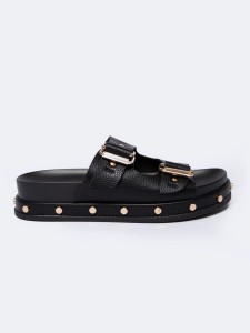 Klapki damskie na podwyższonej podeszwie czarne NN274082 906