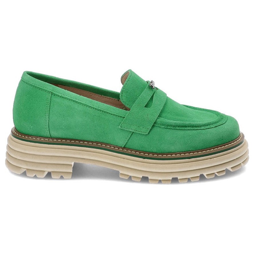 Zielone Półbuty Karino Wygodne Skórzane Buty Damskie