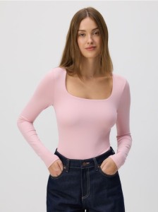 Body z dekoltem karo - różowy