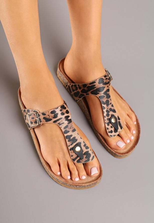 Panterkowe Klapki Japonki na Korkowej Podeszwie Idavena