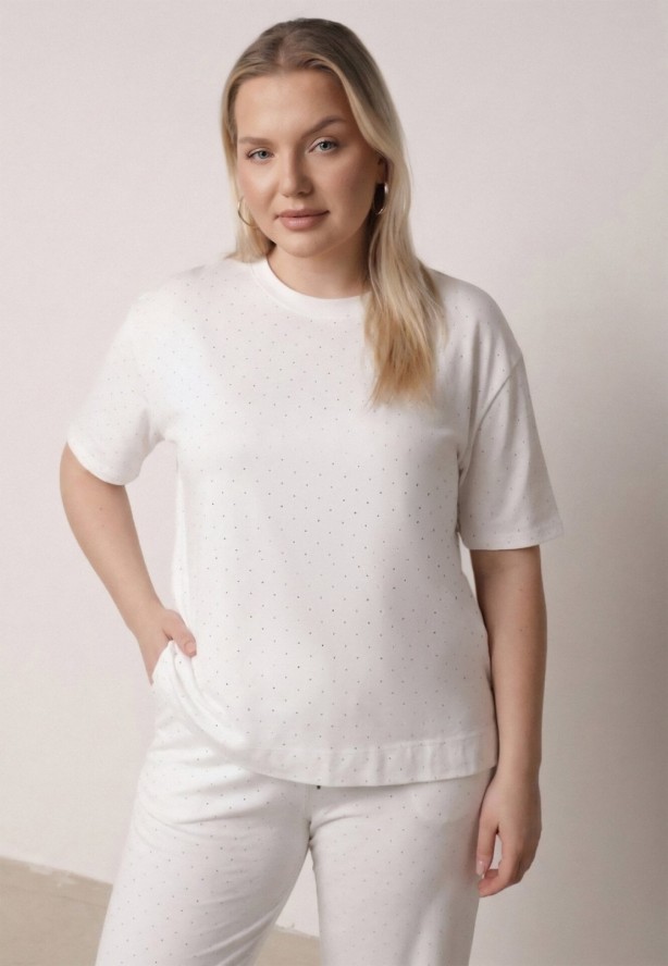 Biały Komplet Bawełniany o Fasonie Oversize T-shirt i Spodnie Azilane