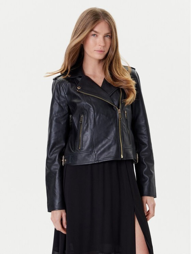 MICHAEL Michael Kors Kurtka skórzana MT520IE8RK Czarny Regular Fit